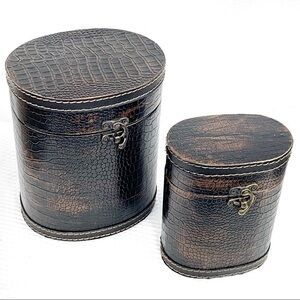 NEW-2PCS Snake Leatherette Covered Tall/Oval Boxes